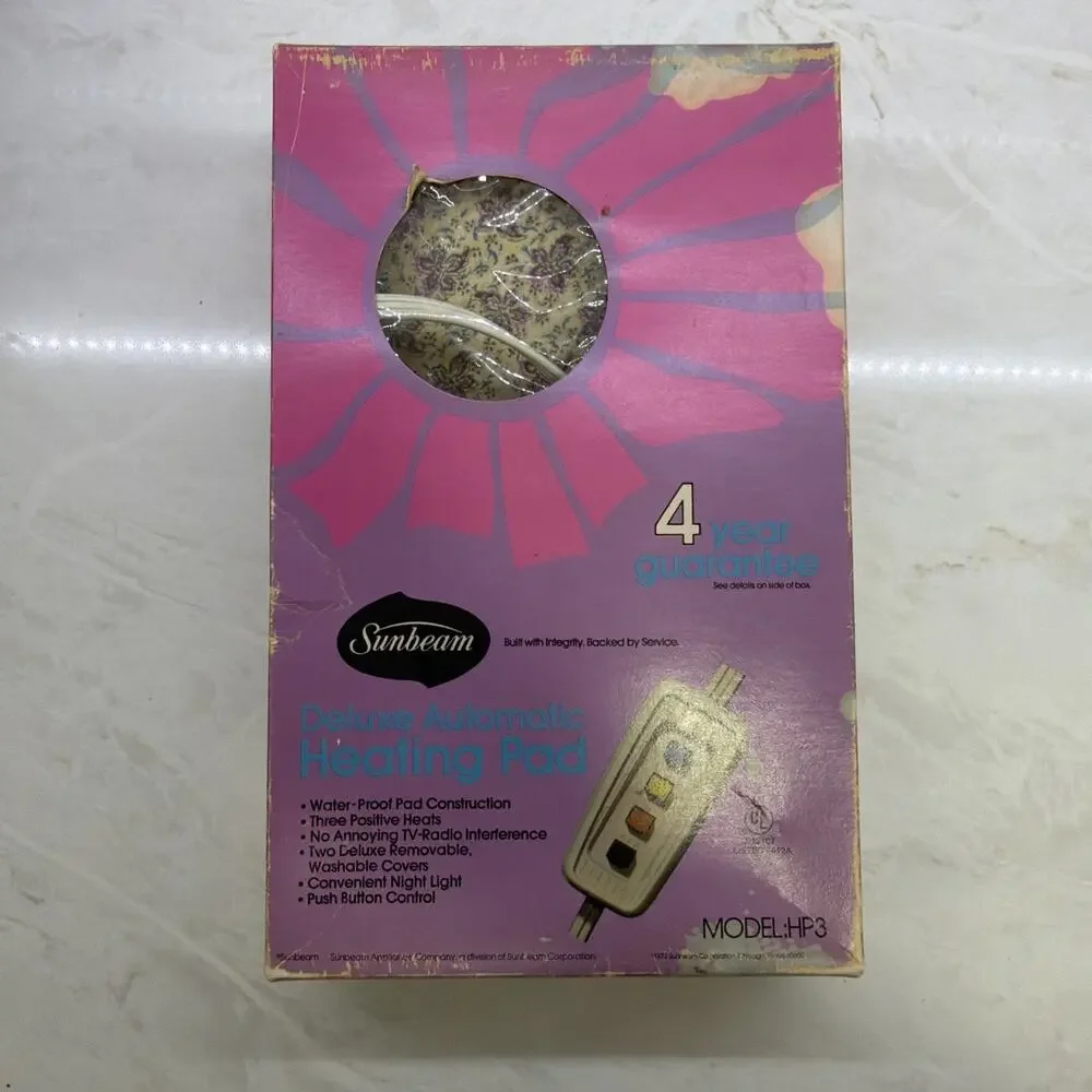 Vintage Rare 1972 Sunbeam Heating Pad Purple Floral Original Box & Manual Tested - Picture 5 of 16